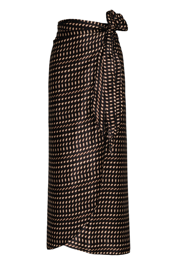 Mapara Satin Silk Skirt / Black & Ivory Seeds